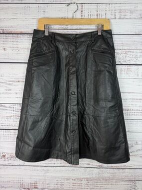 Banana Republic Faux Leather Button Front A-Line Skirt Petite 8 Black